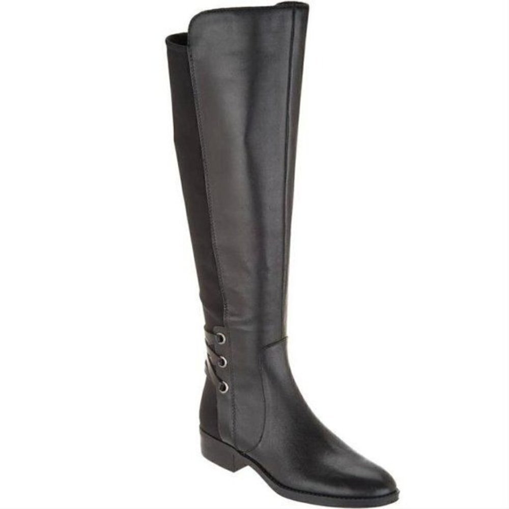 Vince Camuto Women Long Knee high Low Heel Riding Leather Boots Black Size 6.5 M